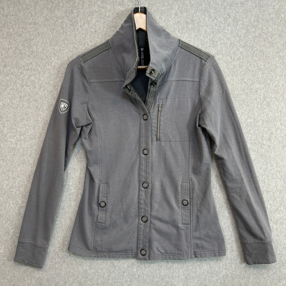 KUHL Krush Jacket Gray Snap Front Funnel Neck Thumbholes Gorp Women Size Small
